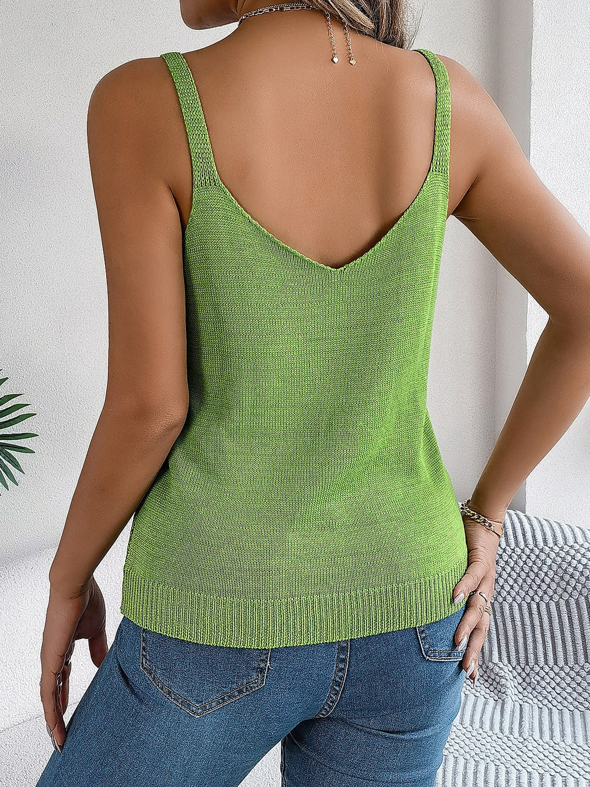 V Neck Hollow Metal Buckle Knitted Blouse
