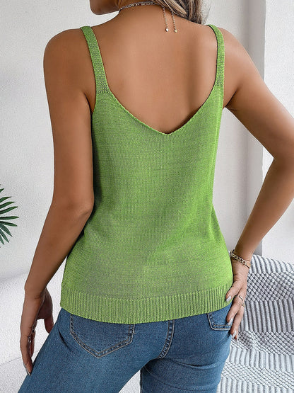 V Neck Hollow Metal Buckle Knitted Blouse
