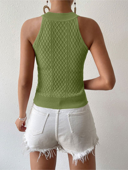 Cable Knitted Sleeveless Slim Fit Cropped Top