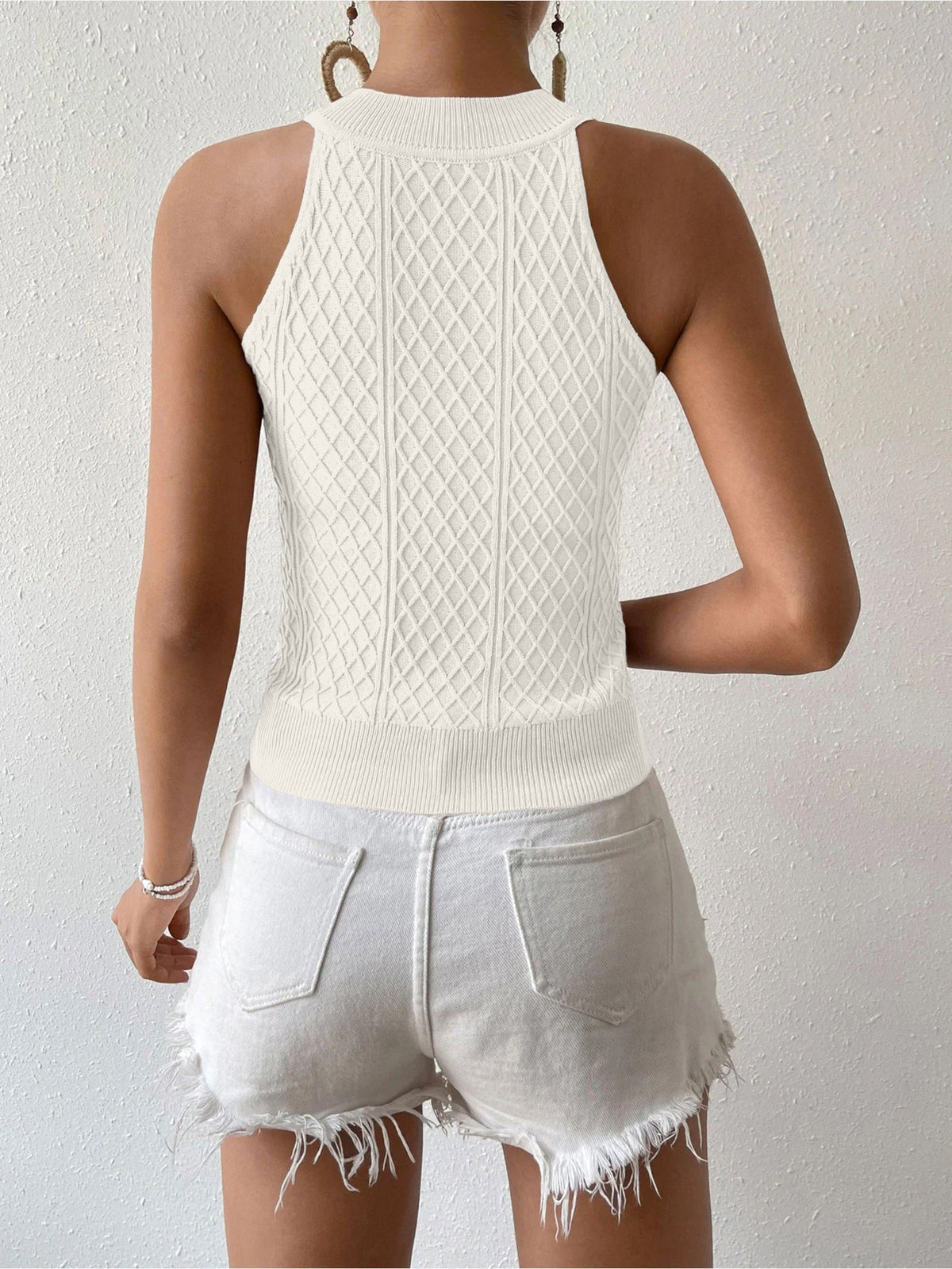 Cable Knitted Sleeveless Slim Fit Cropped Top