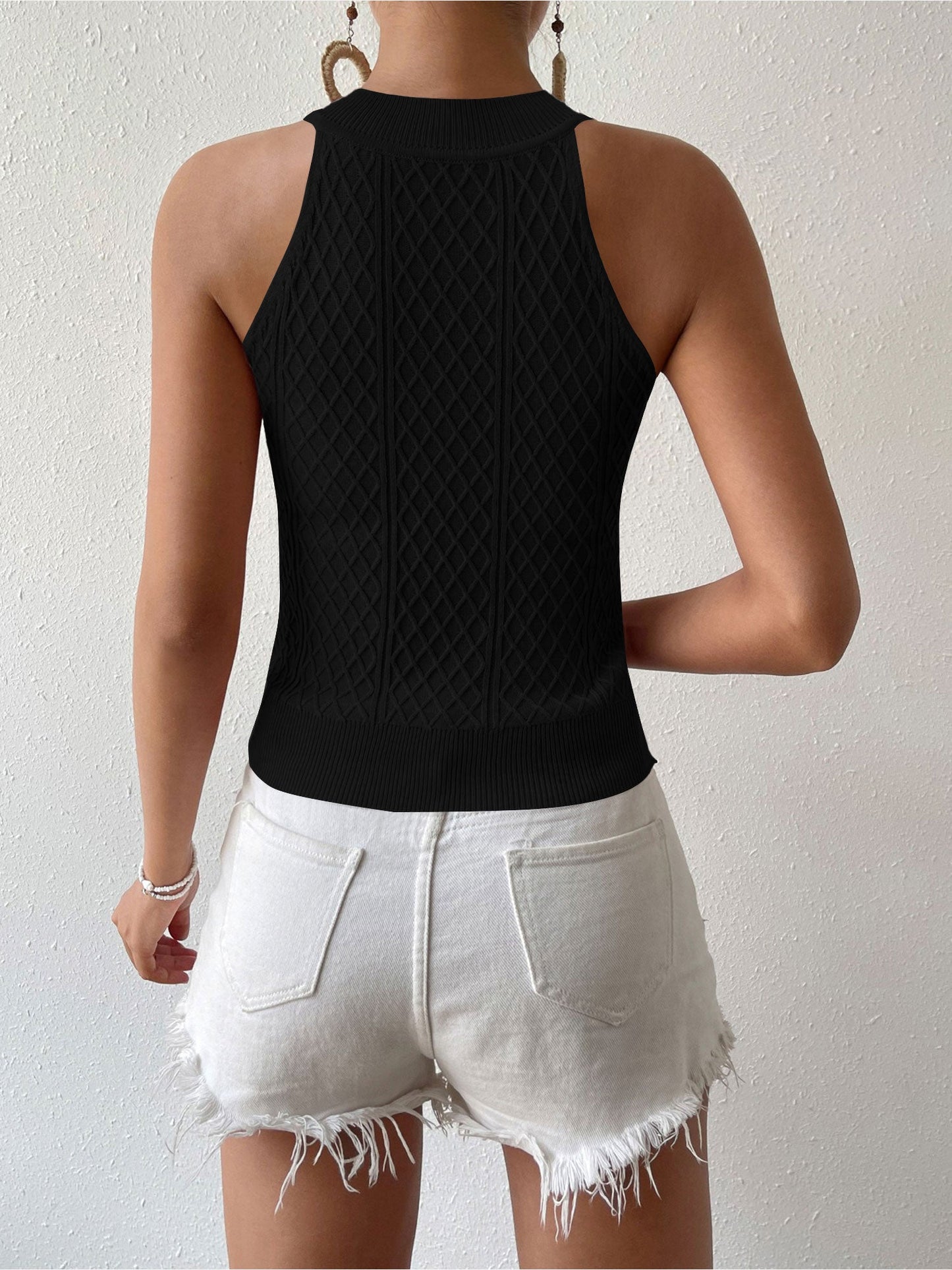 Cable Knitted Sleeveless Slim Fit Cropped Top