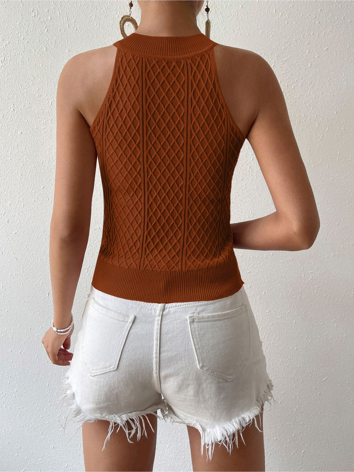Cable Knitted Sleeveless Slim Fit Cropped Top