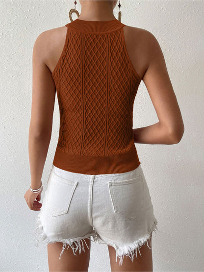 Cable Knitted Sleeveless Slim Fit Cropped Top