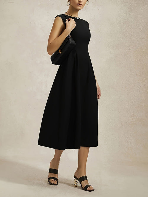 Boat Neck Cap Sleeves A-Line Midi Dress