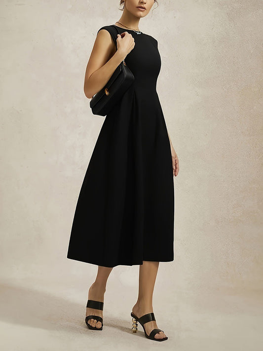 Boat Neck Cap Sleeves A-Line Midi Dress