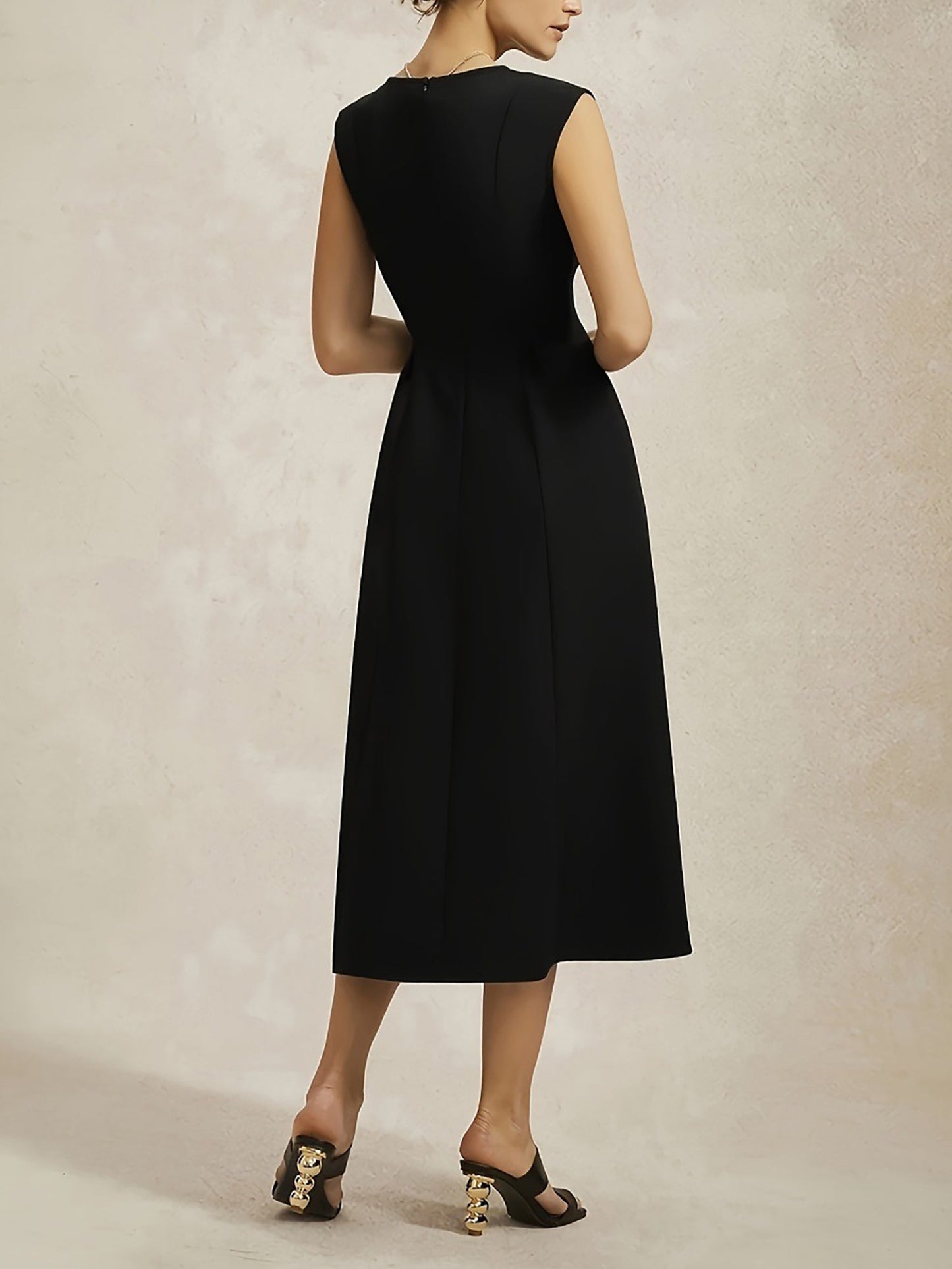Boat Neck Cap Sleeves A-Line Midi Dress