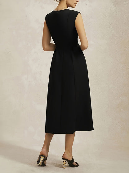 Boat Neck Cap Sleeves A-Line Midi Dress