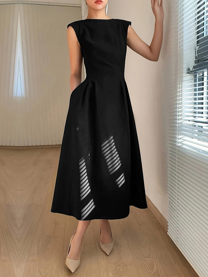 Boat Neck Cap Sleeves A-Line Midi Dress