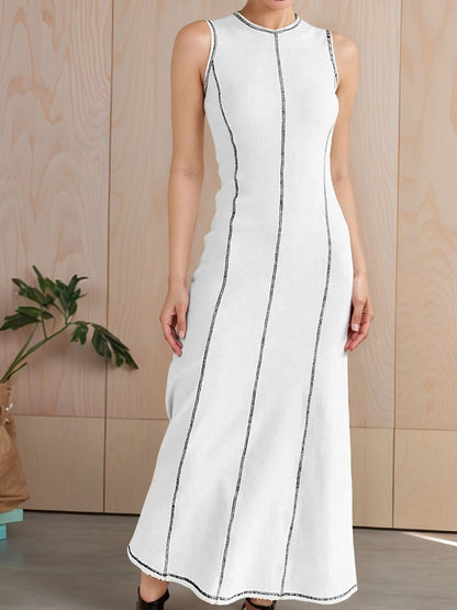 Colorblock Round Neck Sleeveless Maxi A-Line Dress