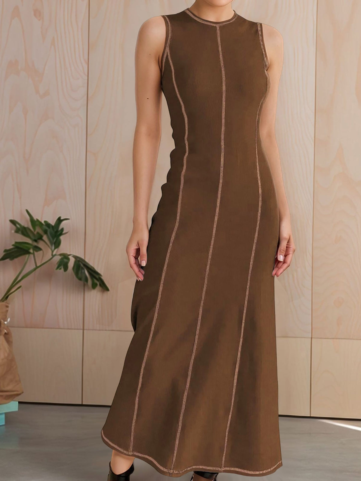 Colorblock Round Neck Sleeveless Maxi A-Line Dress