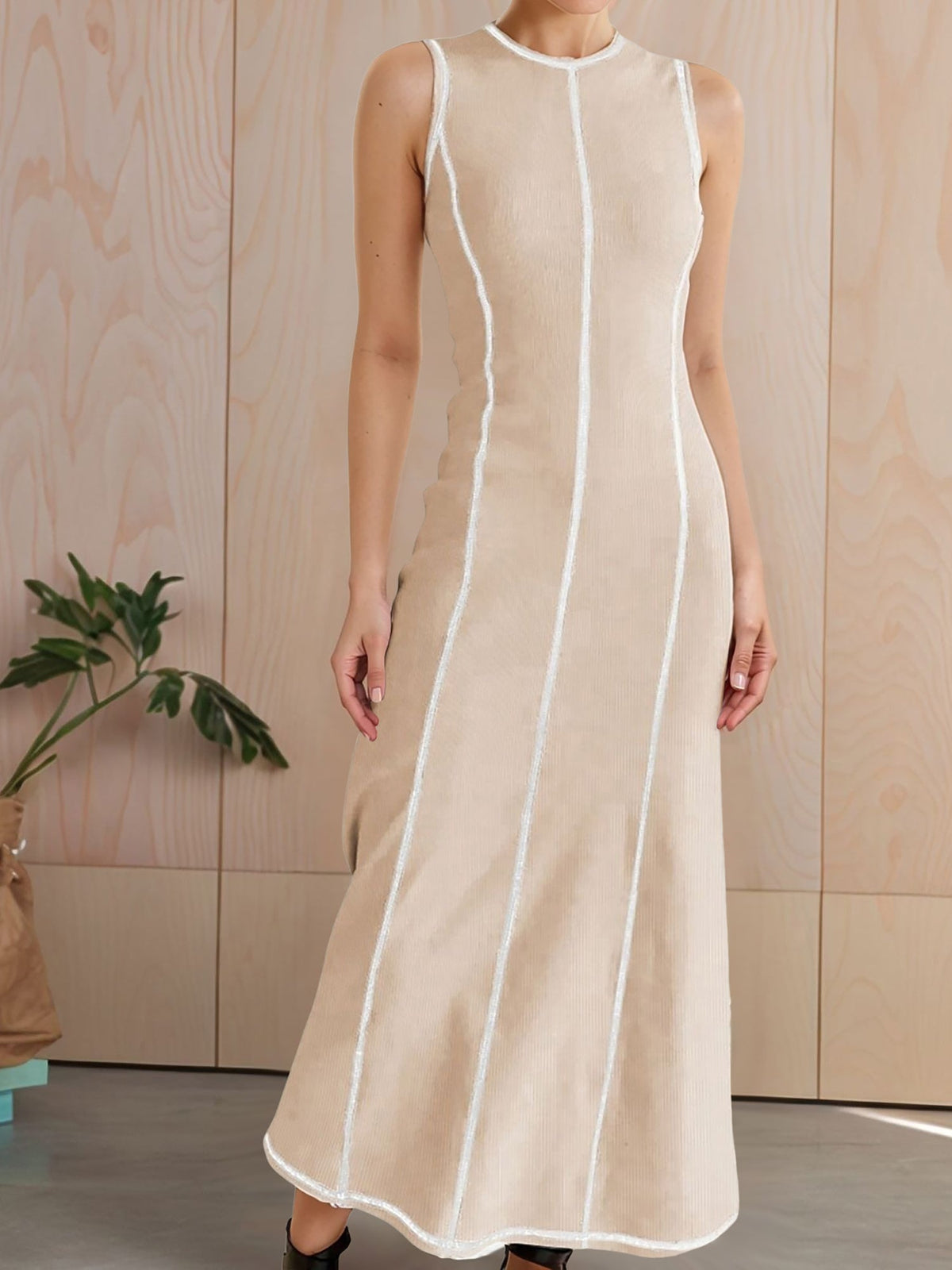 Colorblock Round Neck Sleeveless Maxi A-Line Dress