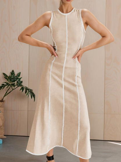 Colorblock Round Neck Sleeveless Maxi A-Line Dress
