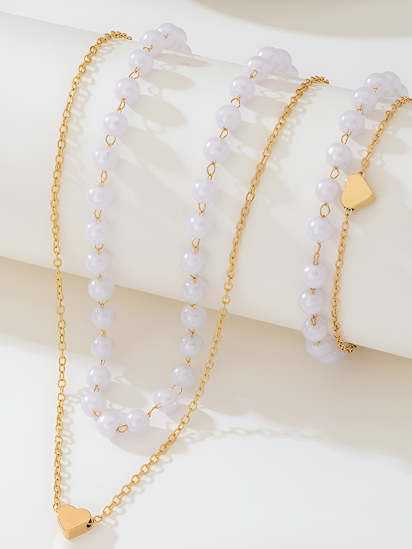 2 Pcs Faux Pearl Heart Shape Pendant Necklace Bracelet Set