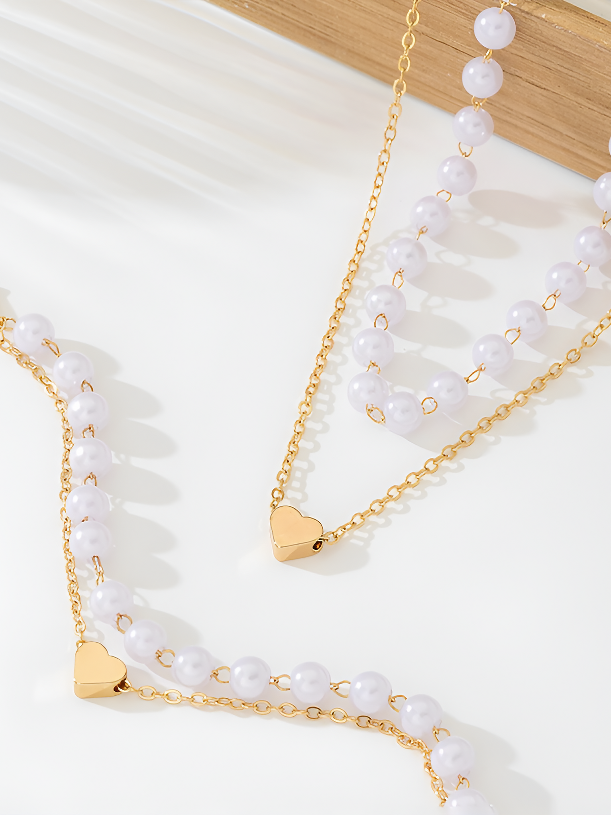 2 Pcs Faux Pearl Heart Shape Pendant Necklace Bracelet Set