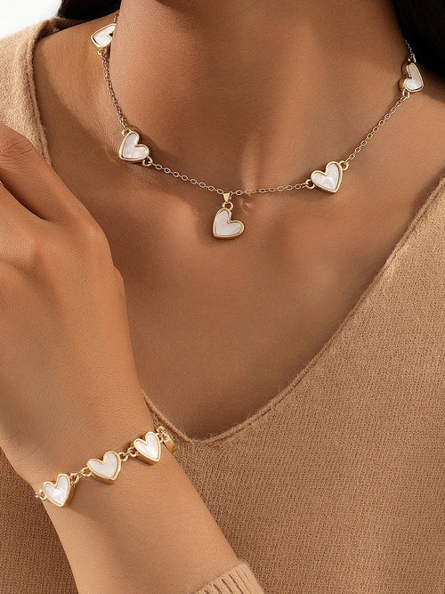2 Pcs Heart Shape Pendant Necklace Bracelet Accessories Set