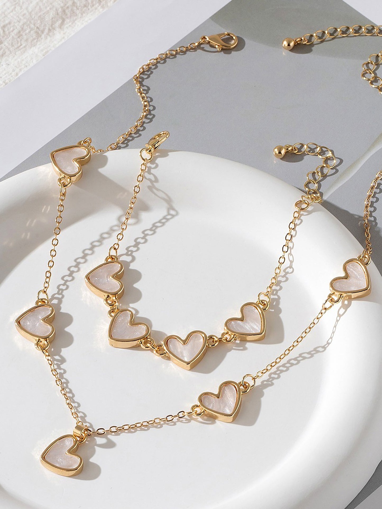 2 Pcs Heart Shape Pendant Necklace Bracelet Accessories Set