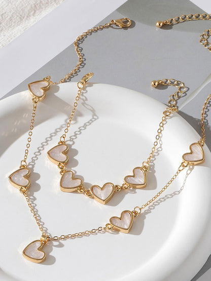 2 Pcs Heart Shape Pendant Necklace Bracelet Accessories Set