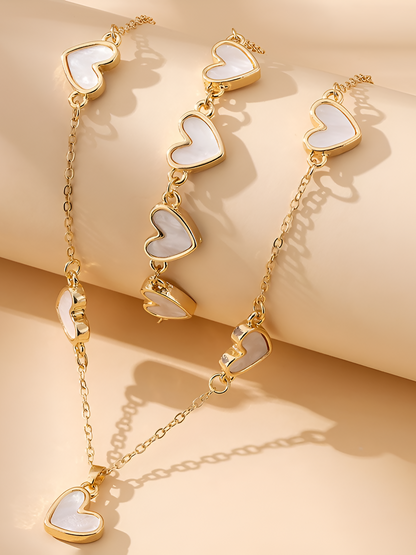 2 Pcs Heart Shape Pendant Necklace Bracelet Accessories Set