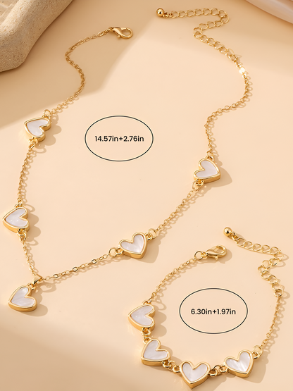 2 Pcs Heart Shape Pendant Necklace Bracelet Accessories Set