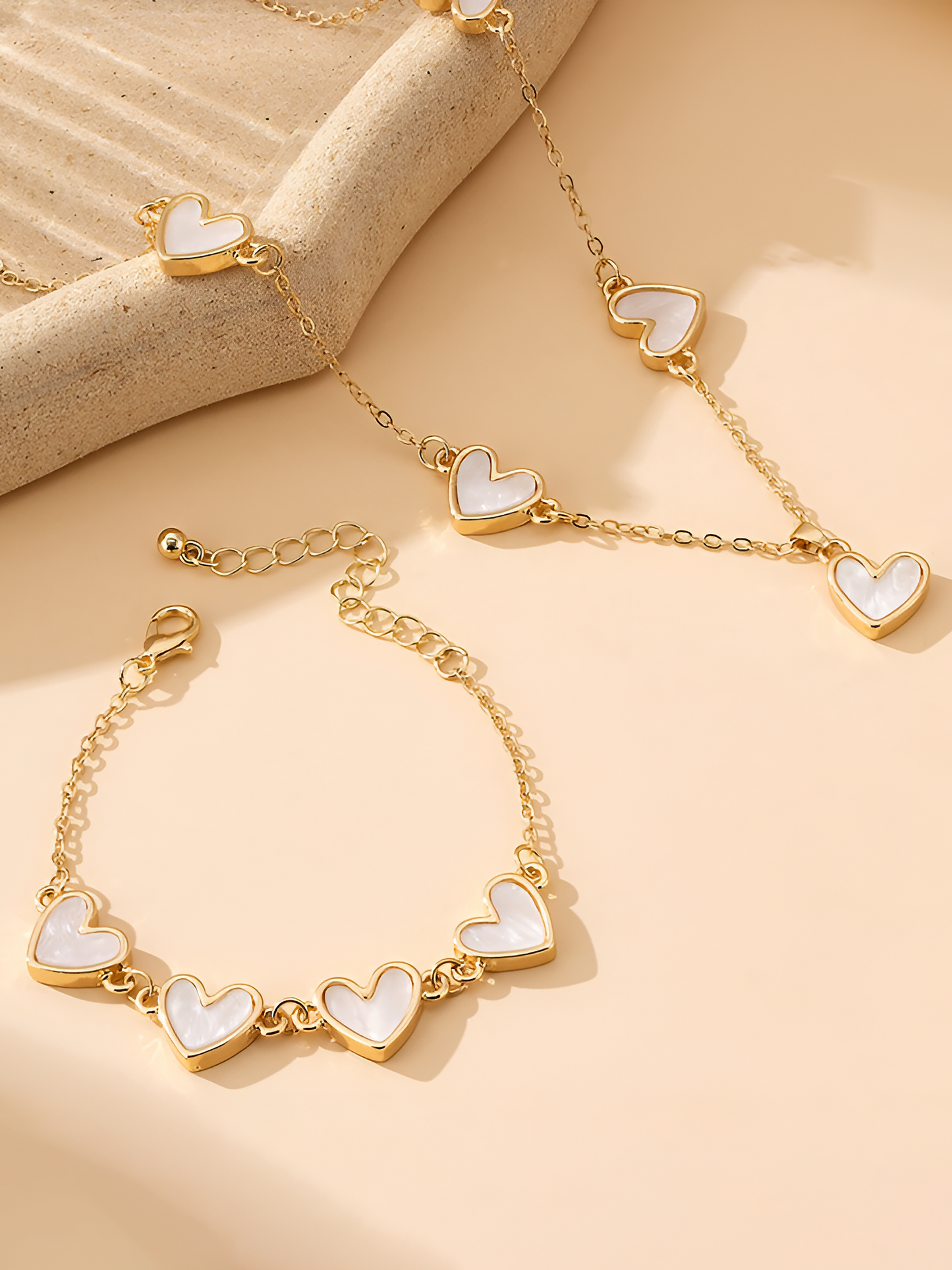 2 Pcs Heart Shape Pendant Necklace Bracelet Accessories Set