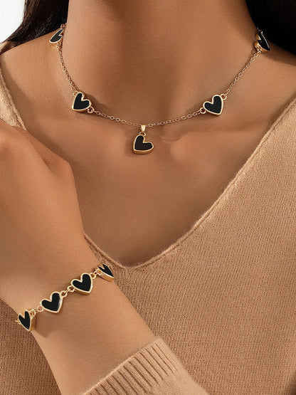 2 Pcs Heart Shape Pendant Necklace Bracelet Accessories Set