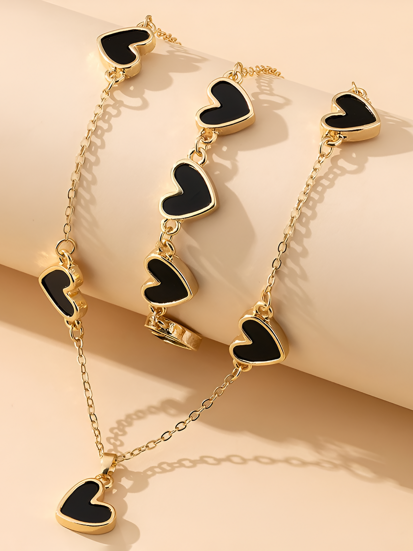 2 Pcs Heart Shape Pendant Necklace Bracelet Accessories Set