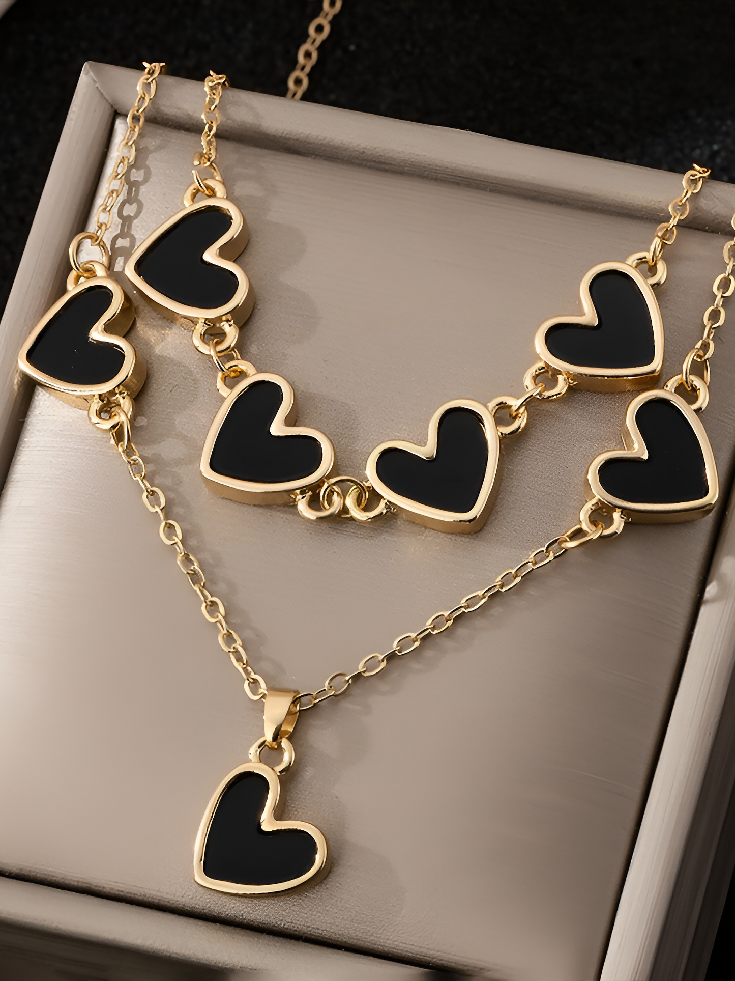 2 Pcs Heart Shape Pendant Necklace Bracelet Accessories Set