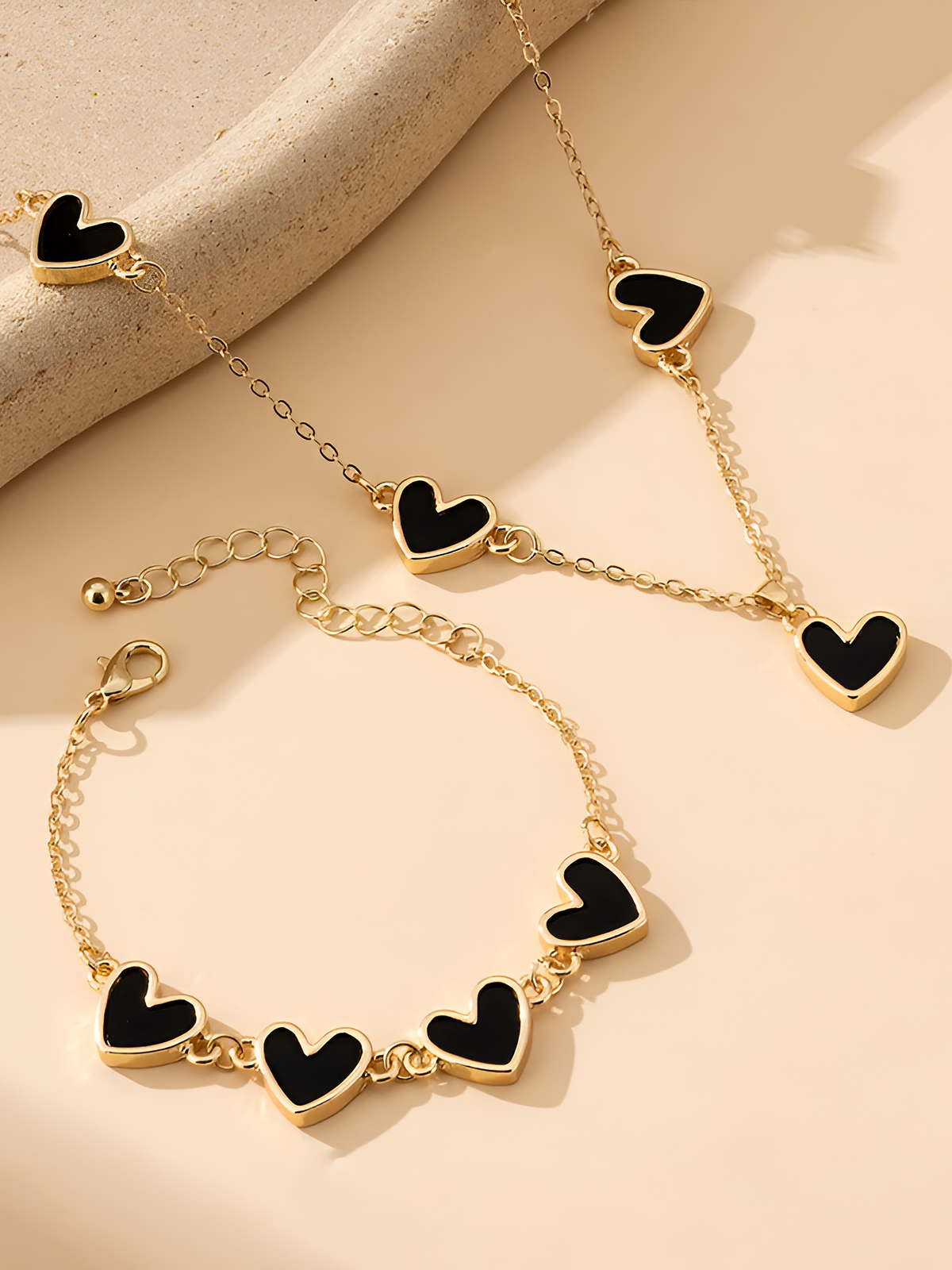 2 Pcs Heart Shape Pendant Necklace Bracelet Accessories Set