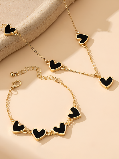 2 Pcs Heart Shape Pendant Necklace Bracelet Accessories Set