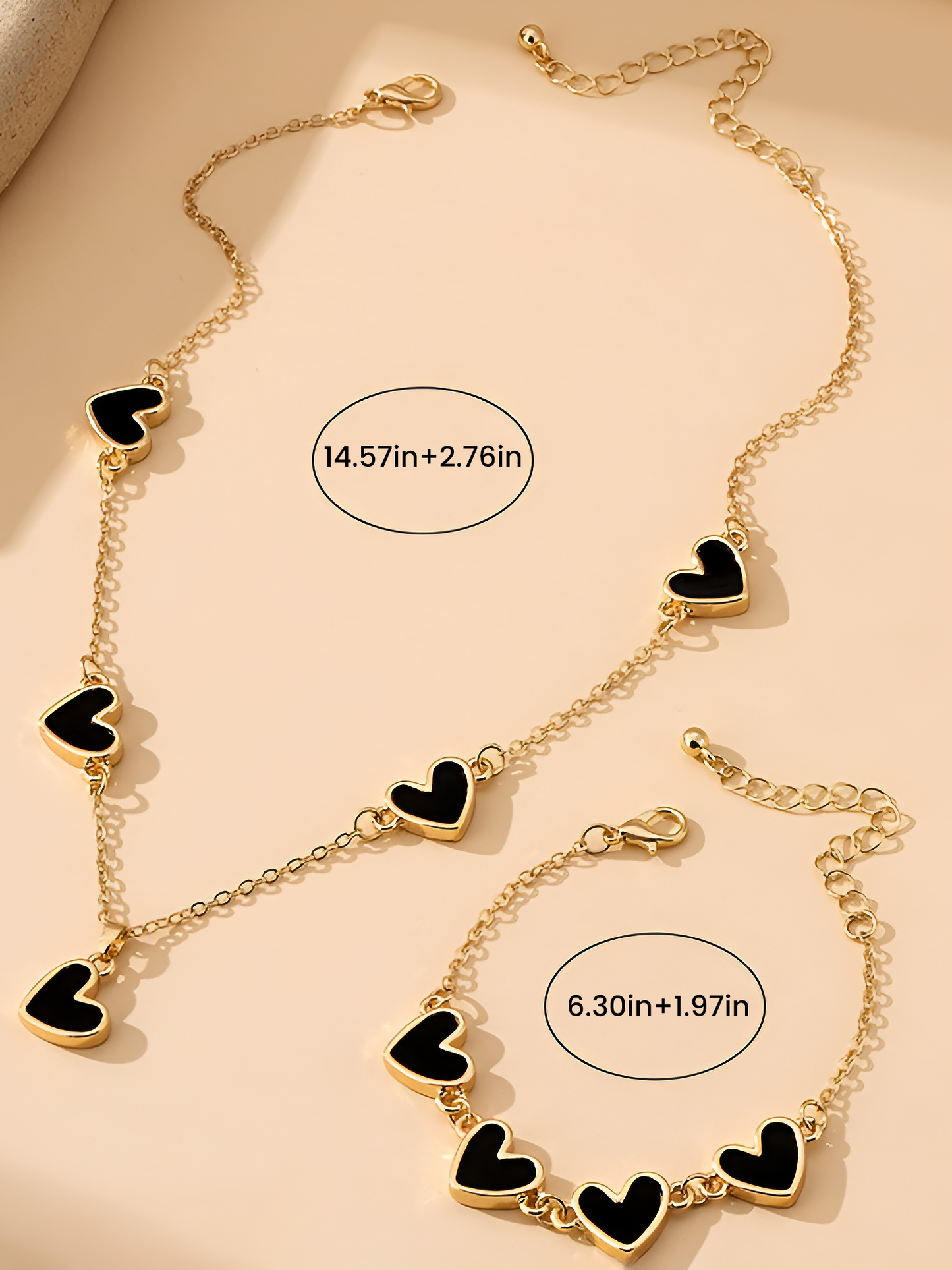 2 Pcs Heart Shape Pendant Necklace Bracelet Accessories Set