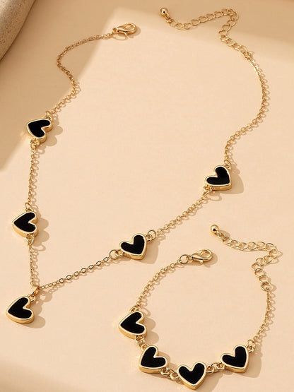 2 Pcs Heart Shape Pendant Necklace Bracelet Accessories Set