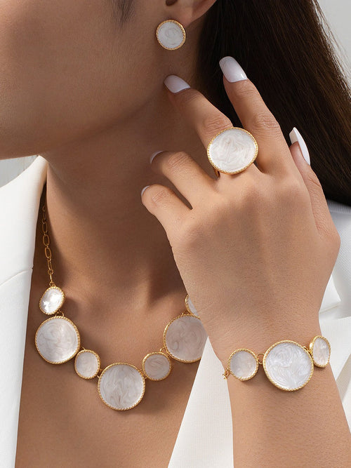 4 Pcs Irregular Round Shape Bracelet Necklace Earrings Ring Set