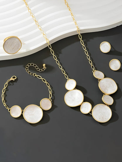 4 Pcs Irregular Round Shape Bracelet Necklace Earrings Ring Set