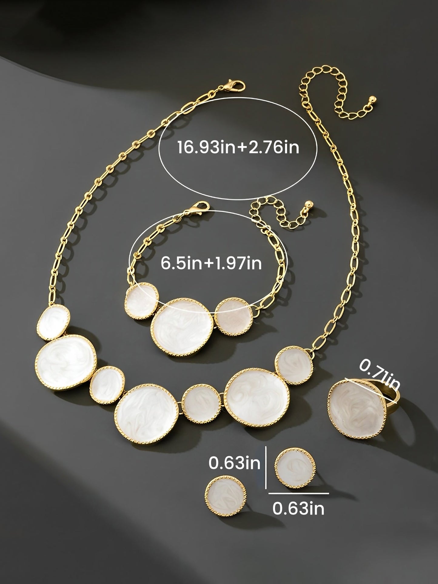 4 Pcs Irregular Round Shape Bracelet Necklace Earrings Ring Set