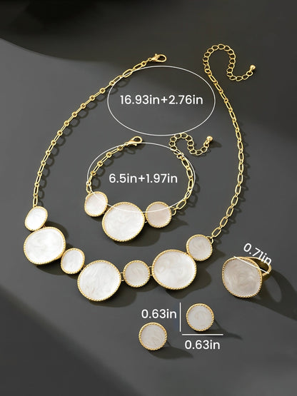 4 Pcs Irregular Round Shape Bracelet Necklace Earrings Ring Set