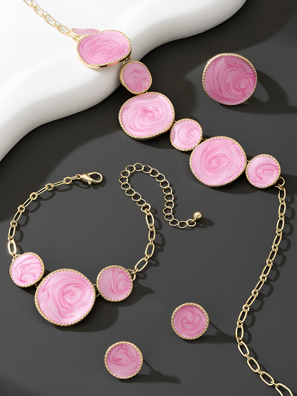 4 Pcs Irregular Round Shape Bracelet Necklace Earrings Ring Set