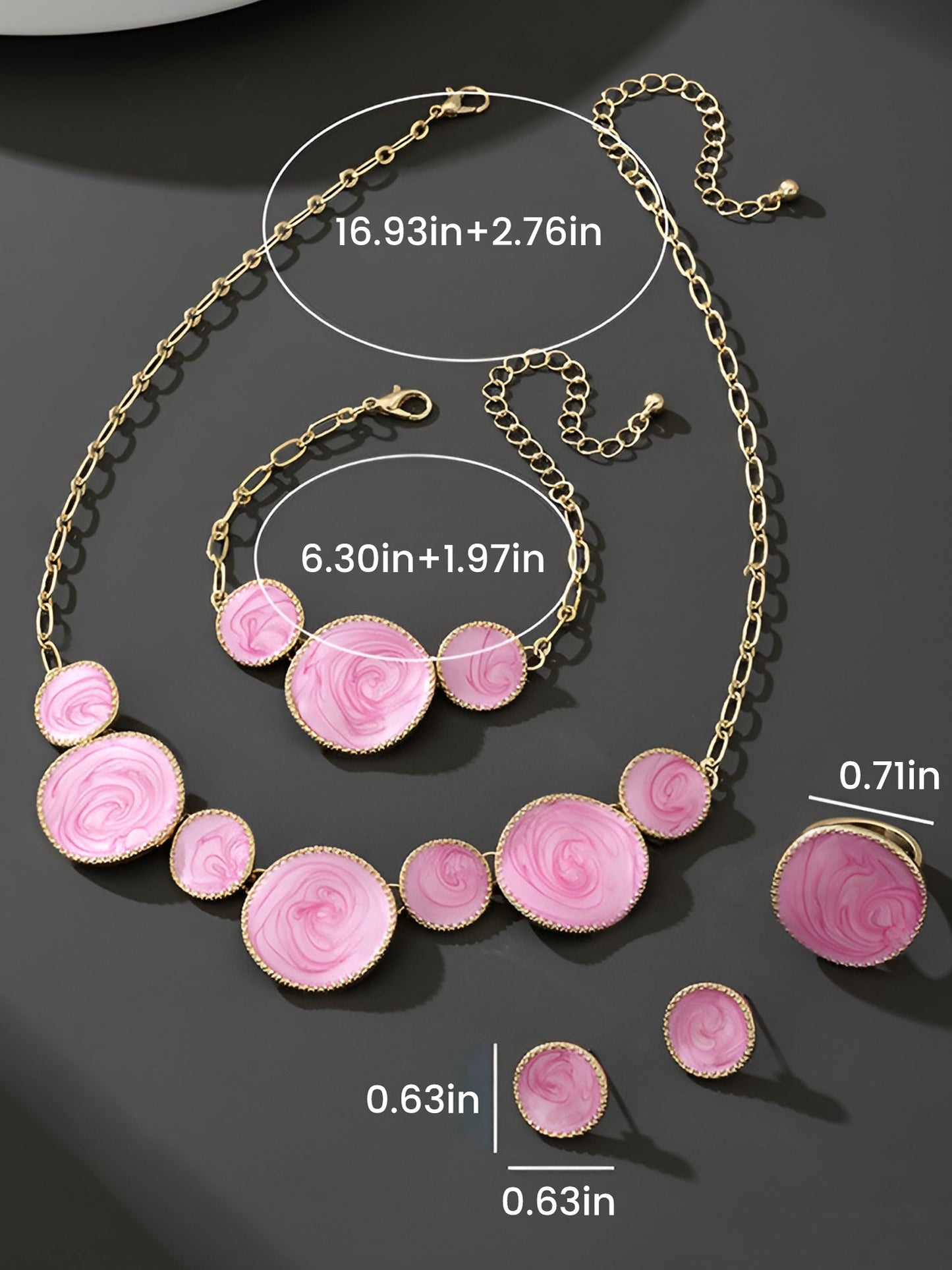 4 Pcs Irregular Round Shape Bracelet Necklace Earrings Ring Set