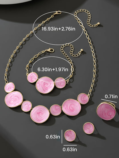 4 Pcs Irregular Round Shape Bracelet Necklace Earrings Ring Set