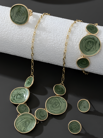 4 Pcs Irregular Round Shape Bracelet Necklace Earrings Ring Set