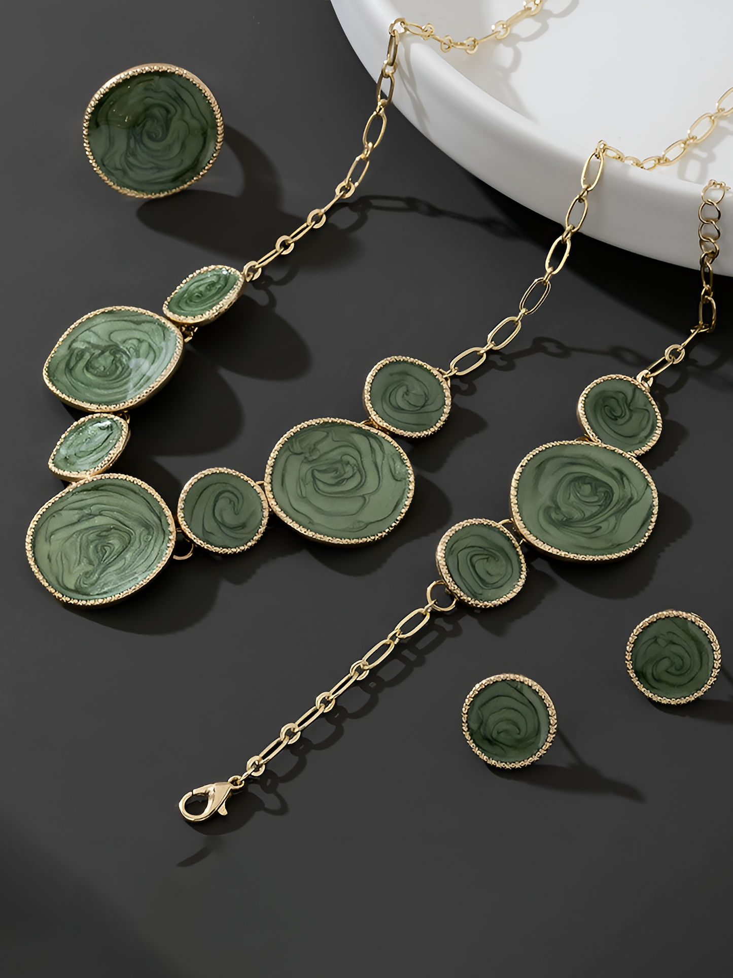 4 Pcs Irregular Round Shape Bracelet Necklace Earrings Ring Set