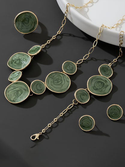 4 Pcs Irregular Round Shape Bracelet Necklace Earrings Ring Set