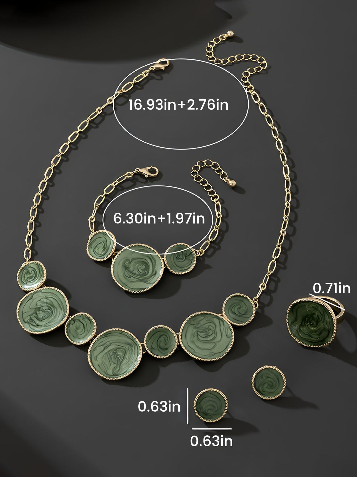 4 Pcs Irregular Round Shape Bracelet Necklace Earrings Ring Set