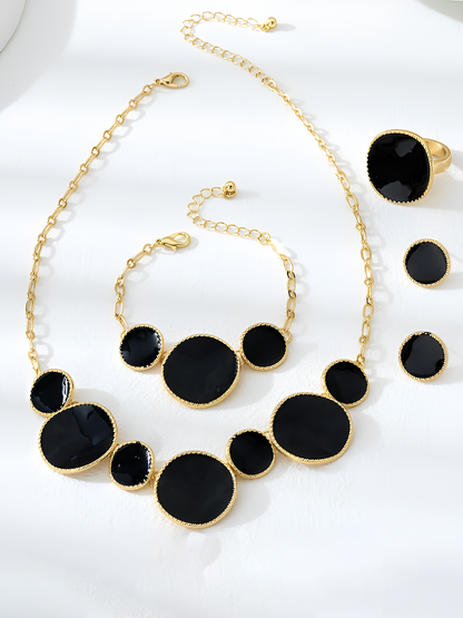 4 Pcs Irregular Round Shape Bracelet Necklace Earrings Ring Set