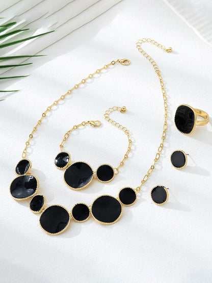 4 Pcs Irregular Round Shape Bracelet Necklace Earrings Ring Set