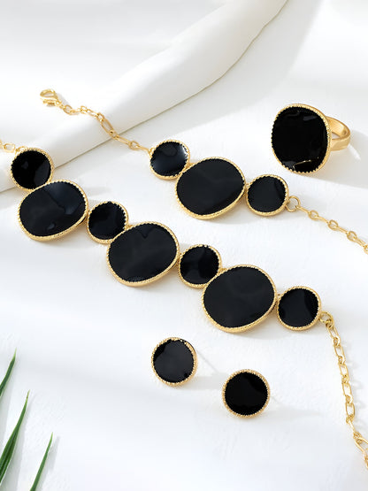 4 Pcs Irregular Round Shape Bracelet Necklace Earrings Ring Set