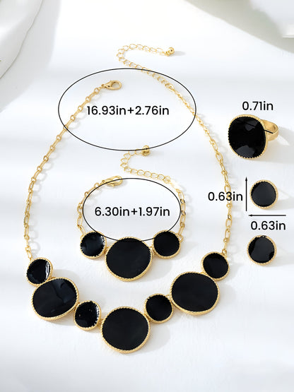 4 Pcs Irregular Round Shape Bracelet Necklace Earrings Ring Set
