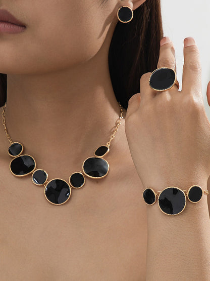 4 Pcs Irregular Round Shape Bracelet Necklace Earrings Ring Set