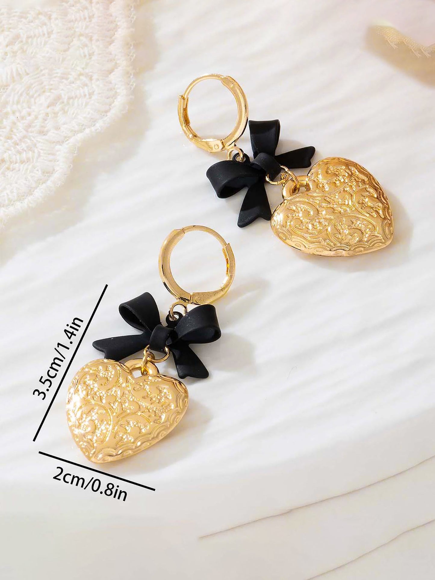 Bow Alloy Heart Shape Pendant Huggie Earrings