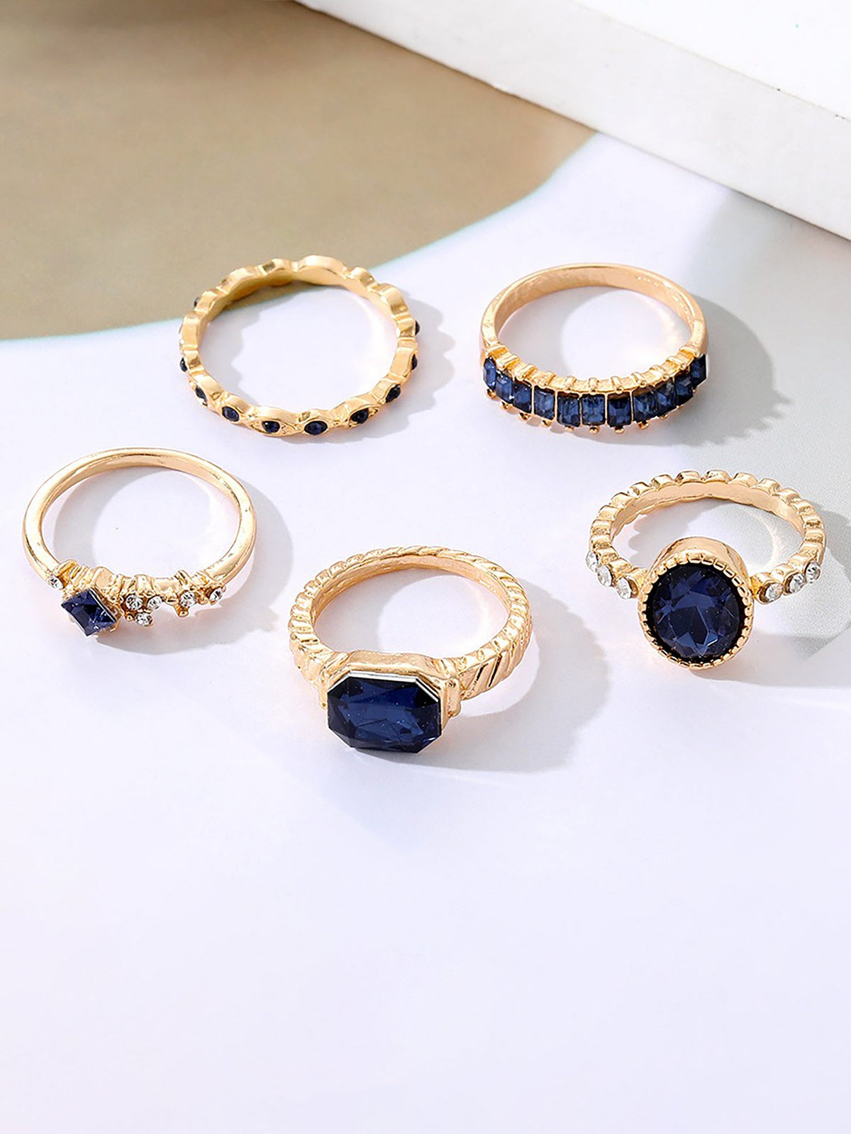 5 Pcs Faux Rhinestone Alloy Rings Set