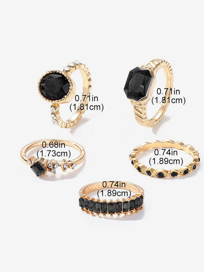 5 Pcs Faux Rhinestone Alloy Rings Set